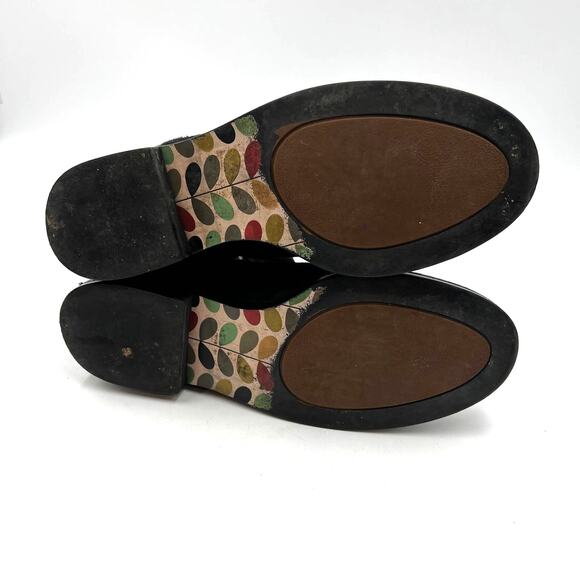 Clarks x Orla Kiely Ponyhair Chelsea Boots Black Leather Booties - Picture 10 of 12